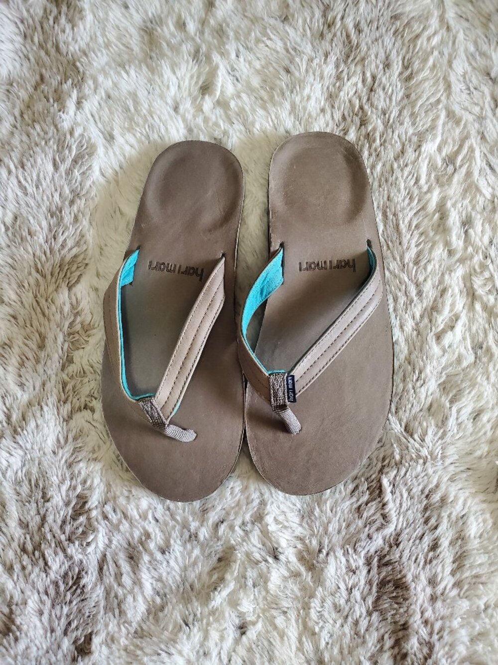 Hari Mari Lakes Flip Flops Taupe Turquoise Leather Straps Women's Size 6 New